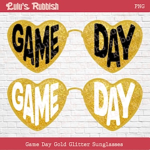 Game Day Sunglasses Faux glitter digital download, PNG Design Digital Download, Gold glitter PNG