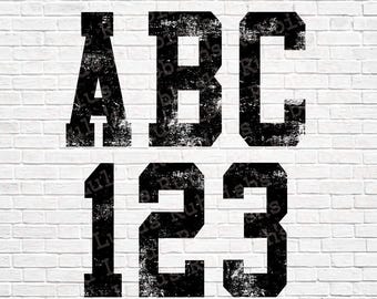 Distressed Alphabet PNG, StretchBlack Letters Numbers, Digital Download