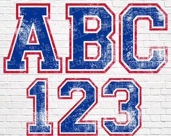 Varsity Distressed Alphabet Set: Blue & Red PNG Files (Digital Art Download