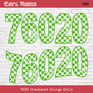 May include: Green checkered numbers 76020 with a grunge effect. The numbers are in a bold, rounded font. The background is white.