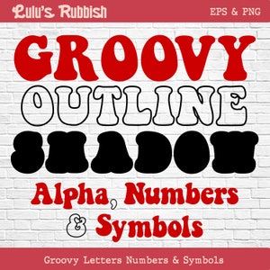 Groovy Retro Alphabet PNG, PNG Alphabet, Cute, Retro Bubble Letters with 3D Shadow 70&#39;s Ads, outline shadow