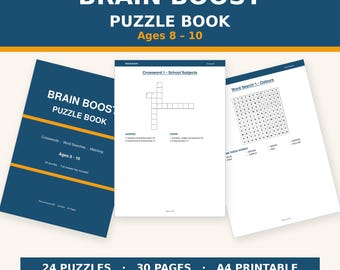 Kids Puzzle Book Printable Ages 8-10 | Crosswords Word Search Matching PDF | Homeschool Activity Book | KS2 Worksheets A4 Letter