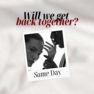 May include: A black and white photo of a couple looking at each other. The woman is wearing a ring on her finger. The photo is in a white frame with the text "Same Day" printed below the image.