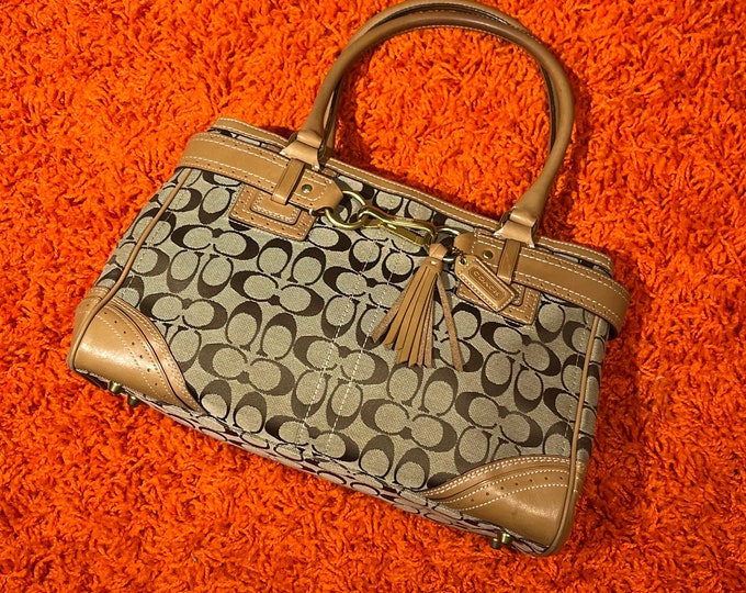 Coach Monogram Canvas Brown Leather Handbag Purse Etsy