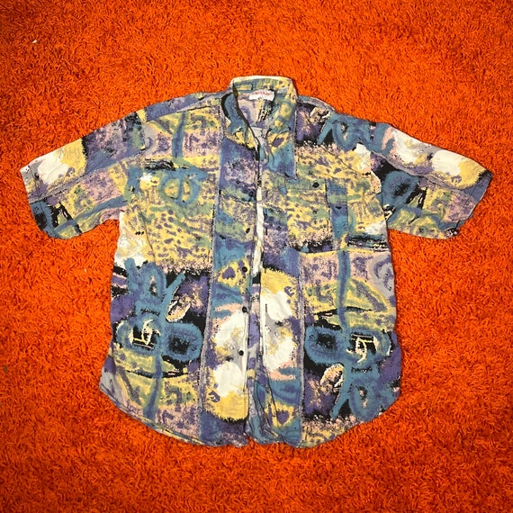 Campus Abstract Pattern 90s Button Down Shirt (XL)