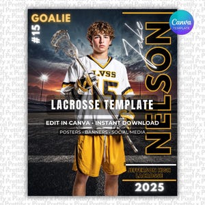 Lacrosse Poster Canva Template | Lacrosse Background For Senior Sports, Custom Lacrosse Photo, & Banner Design | Photoshop Alternative