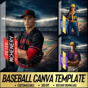 Modello di poster di baseball Canva / Banner sportivo senior personalizzato, carte da baseball, sfondo softball / Sfondo digitale / Non è necessario Photoshop
