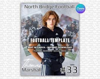 Modello Canva per poster di calcio / Sfondo modificabile per scheda giocatore, banner, serata senior, Memory Mate e design sportivi personalizzati