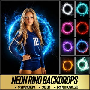 Neon Ring Digital Photography Backdrops: Perfect As Sports Background For Basketball, Softball, Football, Tennis Poster, & Soccer Banner