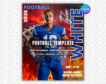 Modello Canva per poster di calcio / Sfondo modificabile per scheda giocatore, banner, serata senior, Memory Mate e design sportivi personalizzati