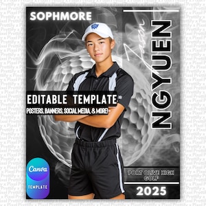 Golf Poster & Banner Canva Template | Golf Backdrop For Custom Sports Poster, Senior Banner, Cards, and Memory Mate | Non-Photoshop Template
