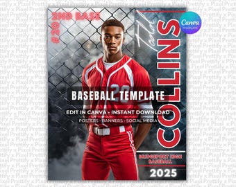 Baseball Canva Template | Editable Sports Graphic, Player Poster, Team Banner, Social Media Design, Memory Mate, Digital Download