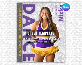 Cheerleader & Dancer Canva Template | Cheer and Dance Banner, Senior Sports Poster, Memory Mate Gift | Custom Cheer Digital Background