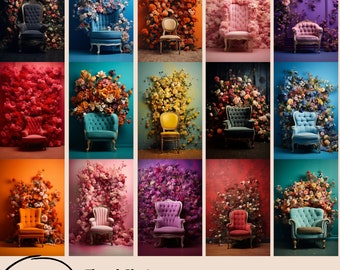 Floral Chair Digital Backdrop, Maternity Backdrop Overlays, Studio Backdrop Overlays, Fine Art Textures, Photoshop Overlays