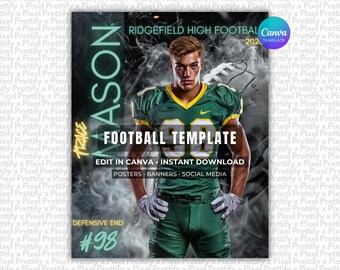 Modello Canva per poster di calcio / Sfondo modificabile per scheda giocatore, banner, serata senior, Memory Mate e design sportivi personalizzati
