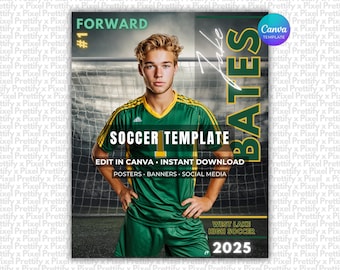 Soccer Poster & Banner Canva Template | Editable Digital Soccer Background For Sports Poster Backdrops, Memory Mates, High School Senior