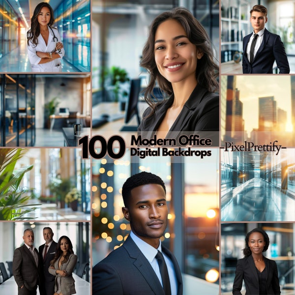 100 Modern Office Digital Backdrops for Professional Headshots & Business Portraits | Zoom Background Overlay with Soft Focus Elegant Design
