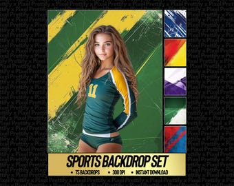 75 Dynamic Sports Backgrounds | Soccer, Football, Basketball, Baseball, Volleyball, Tennis, Softball, & Hockey Digital Backdrop Template
