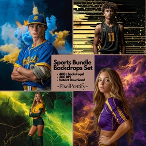 400+ Sports Backgrounds & Overlay Bundle: Smoke Fog Overlays and Digital Backdrops | For Football, Softball, Soccer, Tennis, and Basketball