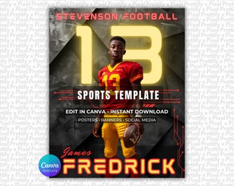 Plantilla de Canva para póster deportivo / Banners personalizados para graduados, tarjetas de béisbol, fondos de baloncesto, fondos de fútbol americano / Alternativa a Photoshop