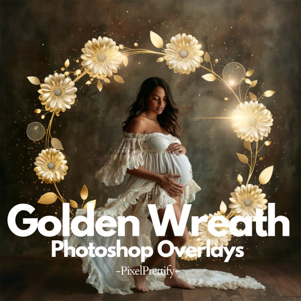 Gold Halo Floral Ring Overlays Maternity Backdrop Overlays Studio Backdrop Overlays Fine Art Textures Photoshop Golden Floral Ring Overlays