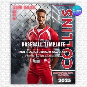 Baseball Canva Poster Template | Custom Senior Sports Banner, Baseball Cards, Softball Backdrop | Digital Background | No Photoshop Needed
