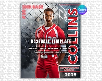 Baseball Canva Poster Template | Custom Senior Sports Banner, Baseball Cards, Softball Backdrop | Digital Background | No Photoshop Needed