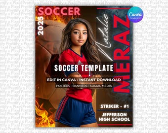 Soccer Poster & Banner Canva Template | Editable Digital Soccer Background For Sports Poster Backdrops, Memory Mates, High School Senior
