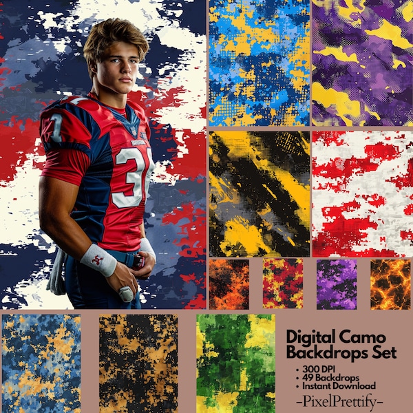 49 Camouflage Digital Photography Backdrops: Perfect As Sports Background For Basketball, Softball, Football, Tennis, & Soccer Banner