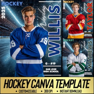 Hockey Player Canva Template | Senior Sports Banner, Custom Poster, Hockey Background, Photo Edits, Memory Mate | Non Photoshop Template