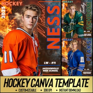 Hockey Player Canva Template | Senior Sports Banner, Custom Poster, Hockey Background, Photo Edits, Memory Mate | Non Photoshop Template