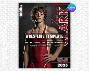 Wrestling Poster Canva Template | Senior Sports Posters, Custom Banner, Memory Mates, Vintage Wrestling Backdrop | Non-Photoshop Template