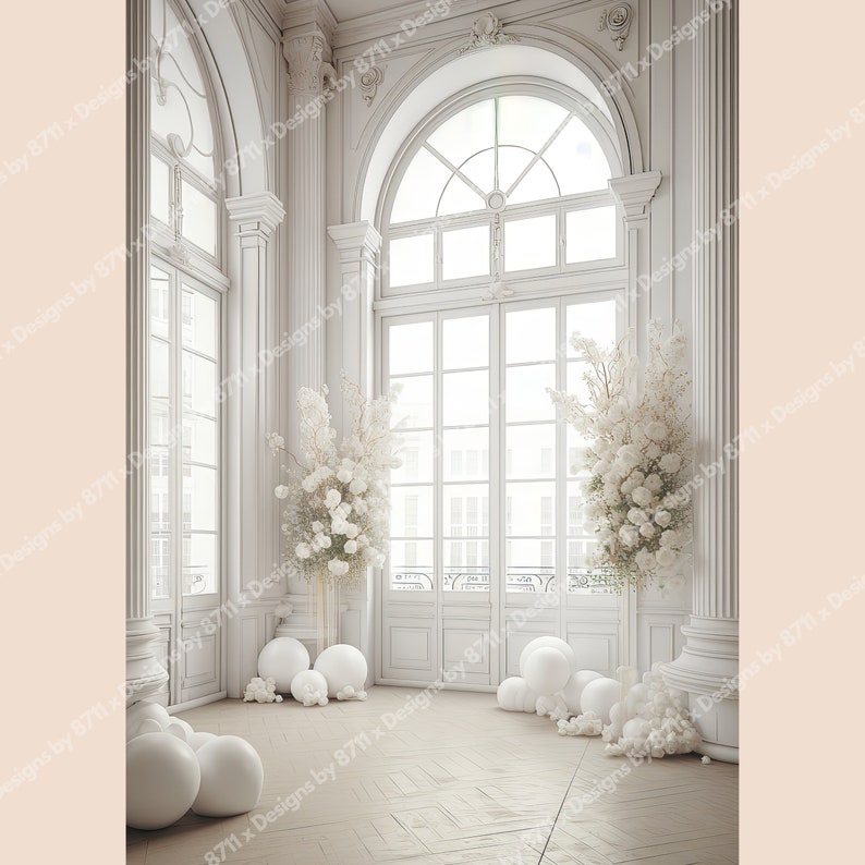 White Floral Room Digital Backdrop, Maternity Backdrop Overlays, Studio