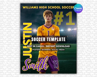 Soccer Poster & Banner Canva Template | Editable Digital Soccer Background For Sports Poster Backdrops, Memory Mates, High School Senior