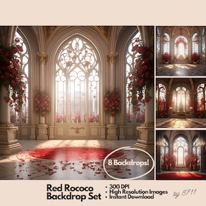 Red Rococo Digital Backdrop, Maternity Backdrop Overlays, Studio Backdrop Overlays, Fine Art Textures, Photoshop Overlays