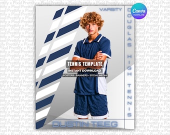 Tennis Poster Canva Template | Editable Custom Banners, Posters, Senior Night, Sports Photography, Memory Mates | Digital Background