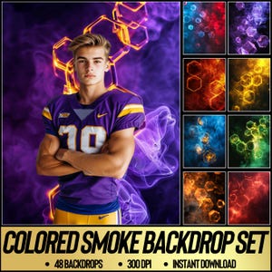 48 Colored Smoke Digital Backdrops: School Color Photography Backgrounds for Sports Posters, Football, Baseball, Soccer, Softball, Seniors