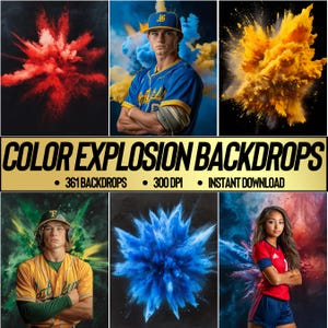 361 Color Explosion Digital Backdrops: Szkolne kolorowe tła fotograficzne do plakatów sportowych, piłki nożnej, baseballu, piłki nożnej, softballu, dla starszych uczniów