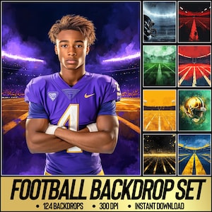 124 Football Digital Backdrops for Sports Photography | Football Background For Football Banner, School Sports, & Senior Portrait Photo