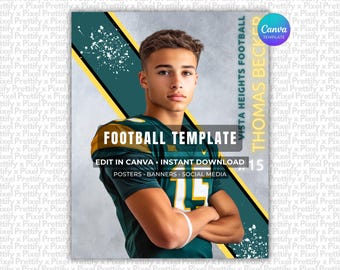 Football Poster Canva Template | Fire Backdrop For Custom Sports Posters, Senior Banners, Football Backgrounds, Memory Mates | Non-Photoshop