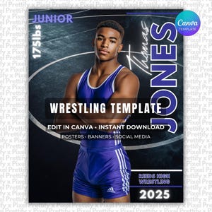 Wrestling Poster Canva Template | Senior Sports Posters, Custom Banner, Memory Mates, Vintage Wrestling Backdrop | Non-Photoshop Template