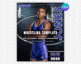 Wrestling Poster Canva Template | Senior Sports Posters, Custom Banner, Memory Mates, Vintage Wrestling Backdrop | Non-Photoshop Template