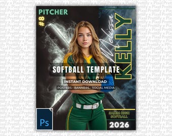 Softball Photoshop Template | Softball Backdrop for Posters, Senior Banners, Memory Mates & Player Cards | PSD Photoshop Sports Poster