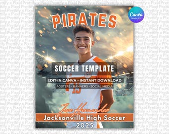 Soccer Poster & Banner Canva Template | Editable Digital Soccer Background For Sports Poster Backdrops, Memory Mates, High School Senior