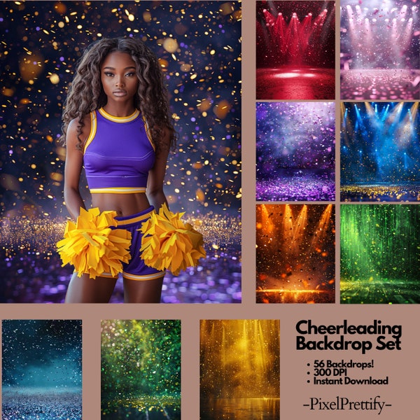 56 Cheerleader Digital Backdrops for Sports Photography | Cheer Background For Cheer Banner, School Sports, & Senior Portrait Photo