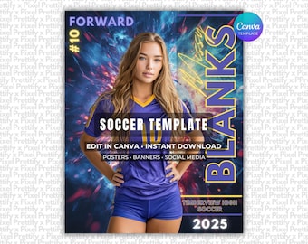 Soccer Poster & Banner Canva Template | Editable Digital Soccer Background For Sports Poster Backdrops, Memory Mates, High School Senior