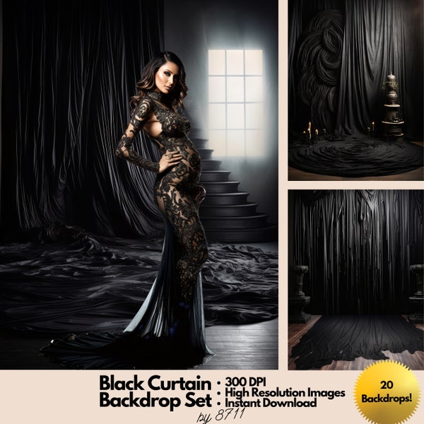 Black Curtains, Digital Photo Backdrop, Portrait photo texture, wedding, black curtain background, maternity Overlay Pregnant