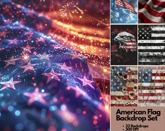 4th of July Digital Backdrops 32 American Flag Backgrounds Independence Day Backdrops Studio Backgrounds Overlay Blue White Red Photography