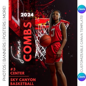 Modelo de pôster de basquete Canva | Fundo de basquete para pôsteres esportivos personalizados, faixas para idosos, cartões, companheiros de memória
