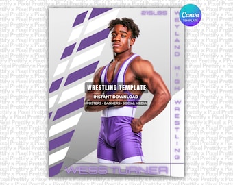 Wrestling Poster Canva Template | Senior Sports Posters, Custom Banner, Memory Mates, Vintage Wrestling Backdrop | Non-Photoshop Template